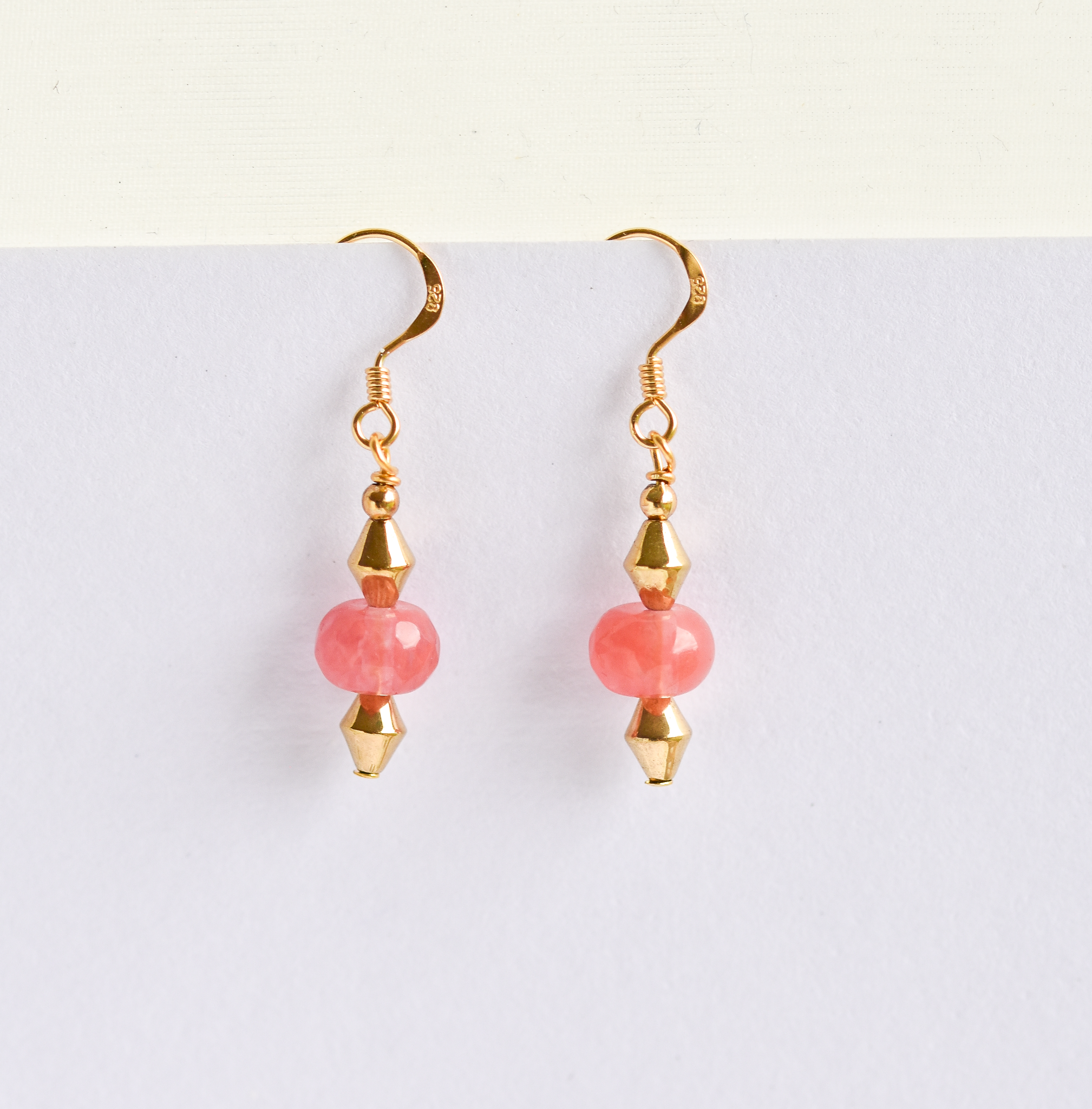 Pink watermelon & gold earrings