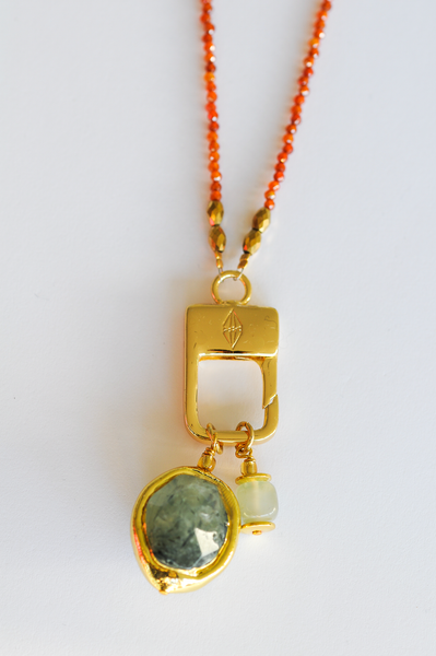 Gold plated brass and charm necklace