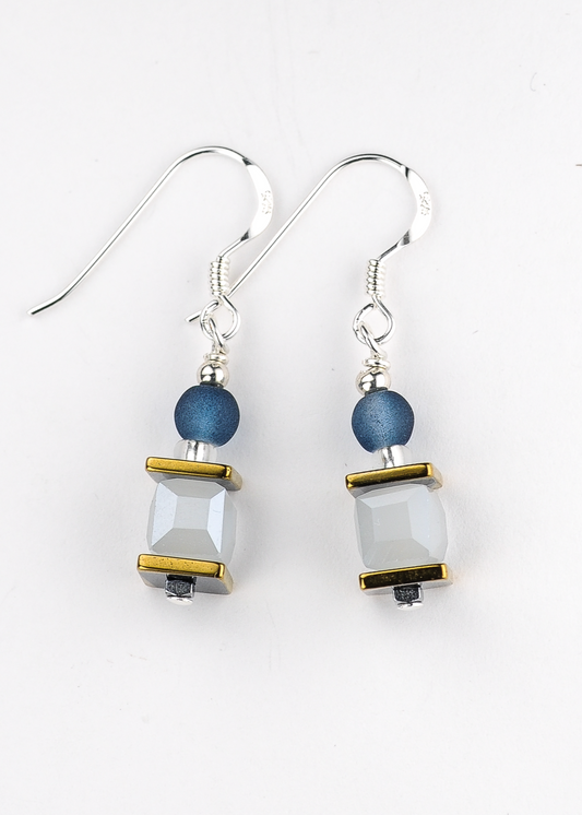 Grey glass & frosted navy earrings