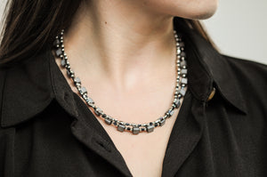OCT5 Two strand twist silver hematite necklace