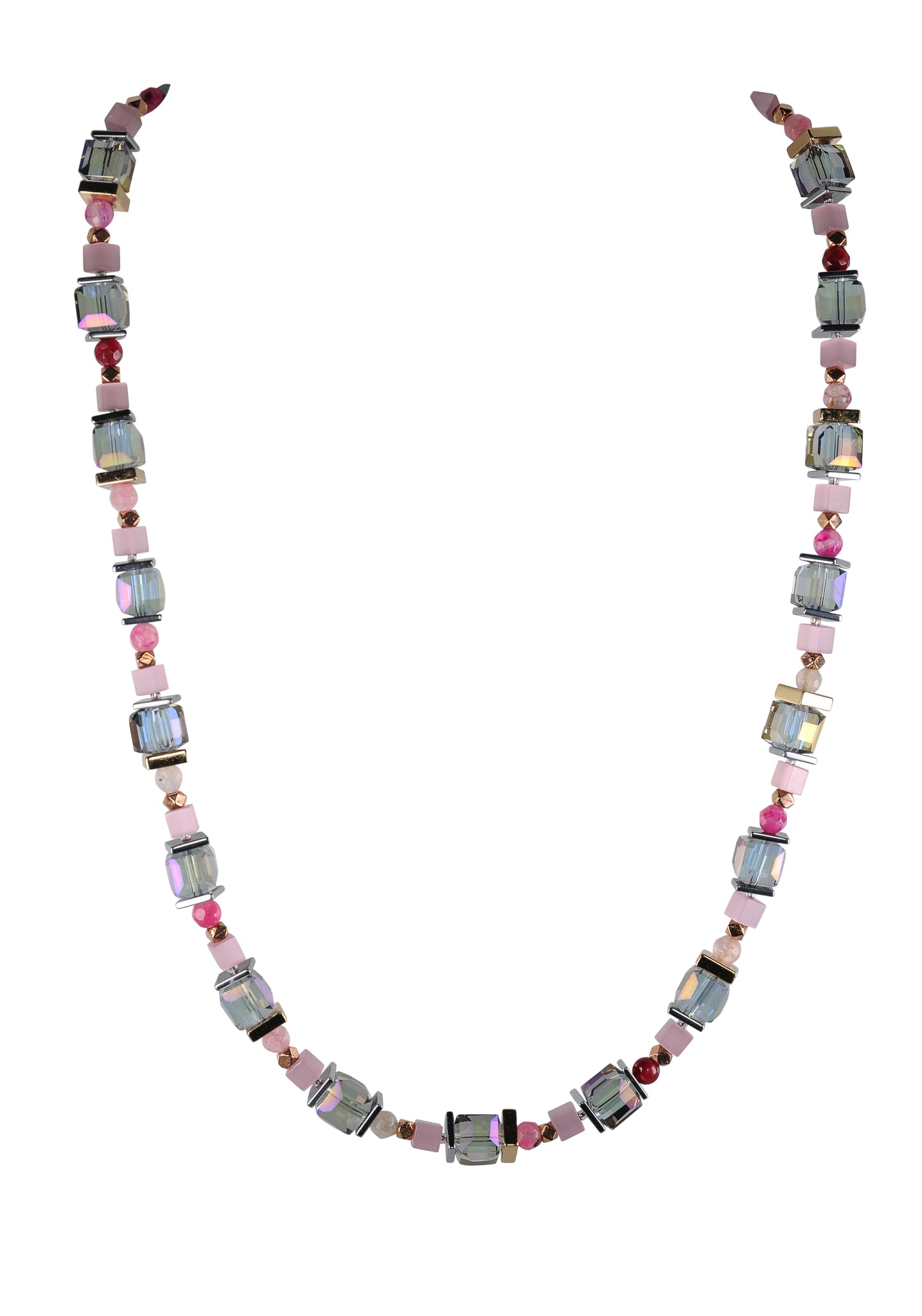 Sparkling pink crystal and agate necklace.