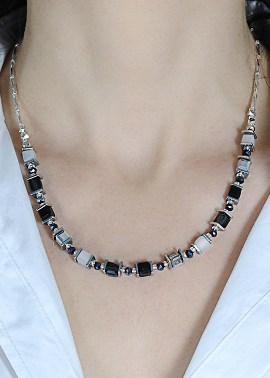 Black and silver glass necklace