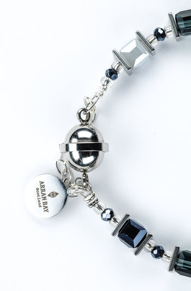 Black, Navy & silver glass bracelet.