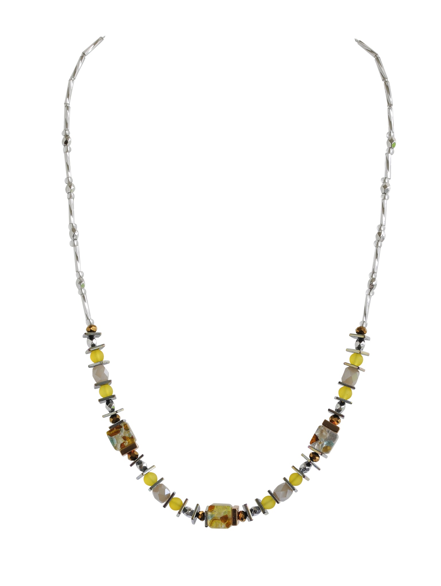 Multi-colour foil glass necklace - Lemon