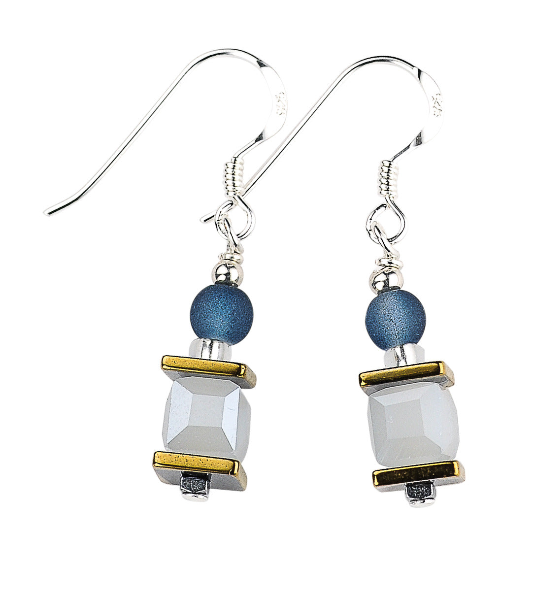 Grey glass & frosted navy earrings