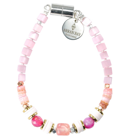 Pink agate & cats eye stone bracelet