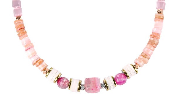 Pink agate & cats eye stone necklace