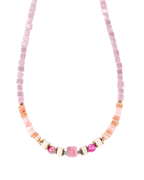 Pink agate & cats eye stone necklace