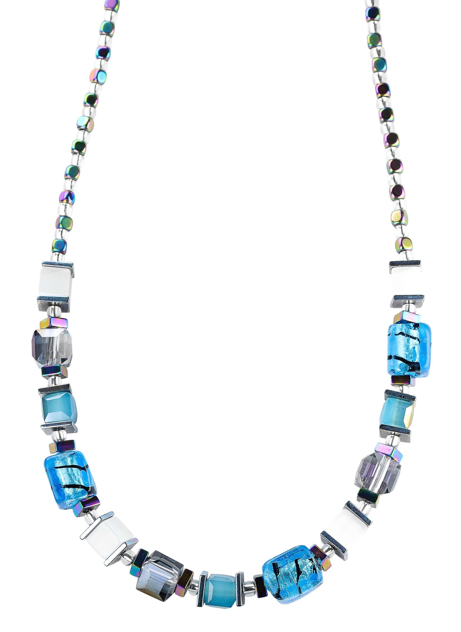 Sea Blue foil glass necklace